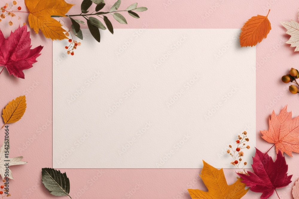 Aufkleber fall-themed blank presentation template layout with leaves and berries for creative projects and sea