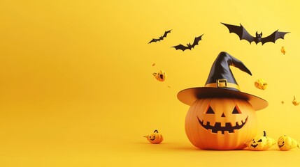 Halloween Pumpkin with Witch Hat