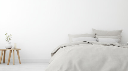 Minimalist bedroom with linen bedding and duvet for a calming atmosphere