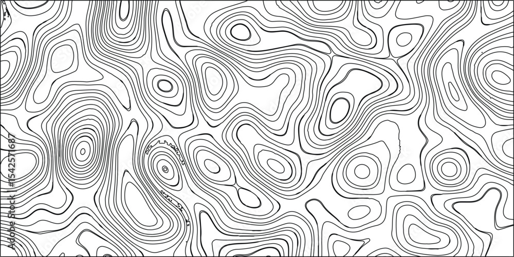 Poster abstract topographic contour map illustration depicting swirling lines and circular formations in a 