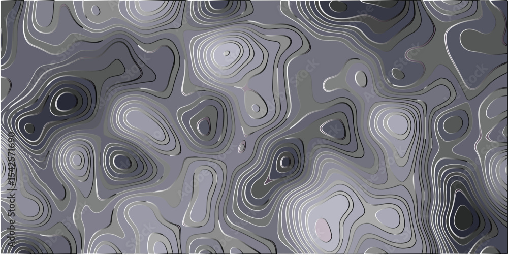 Poster abstract topographic map design with layered contour lines depicting landscape elevation in grayscal