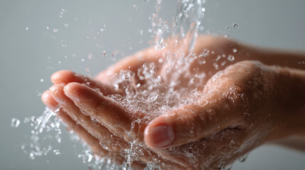 Fototapeta premium Hands washing under running water with soap