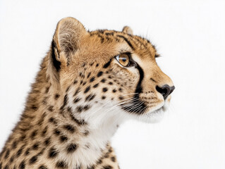 Fototapeta premium Cheetah with distinctive spots gazes thoughtfully against a neutral background in a wildlife setting