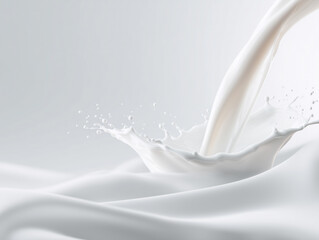 Splash of milk creating a wave in soft white liquid with gentle curves and smooth textures in a serene environment