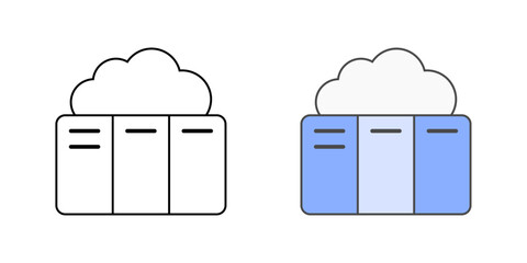 Cloud-based project board icon with a kanban-style layout and cloud, in outline and color styles, ideal for visualizing task tracking, collaboration, and project management tools in SaaS platforms.