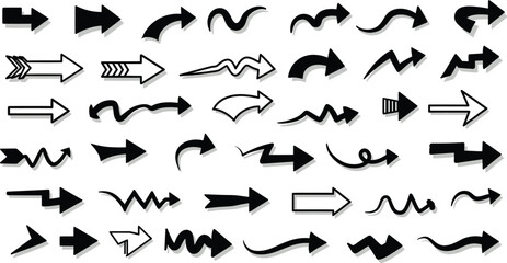Arrow Icon Collection in Grid Layout Featuring Diverse Black Vector Styles