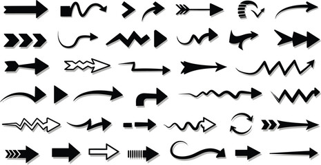 Arrow Icon Collection in Grid Layout Featuring Diverse Black Vector Styles
