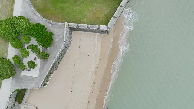 Top Down view over castle Fouras from a drone, Fouras-les-Bains, Charente-Maritime, Nouvelle-Aquitaine, France, Europe