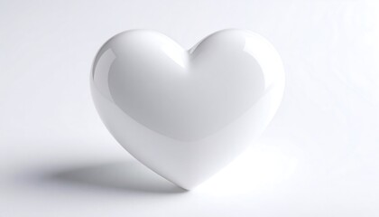 A single, glossy white 3D heart on a clean white background, symbolizing love, purity, and health.