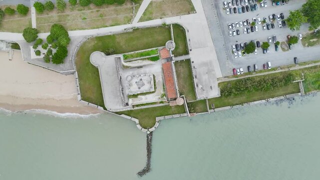 Top Down view over castle Fouras from a drone, Fouras-les-Bains, Charente-Maritime, Nouvelle-Aquitaine, France, Europe