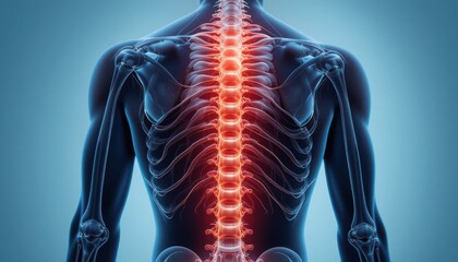 Human Anatomy: Spinal Column with highlighted inflammation