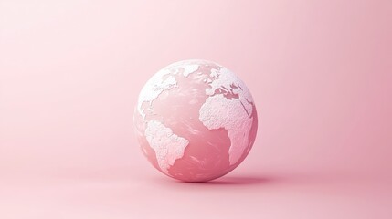 Pink globe of the world on a pink background.