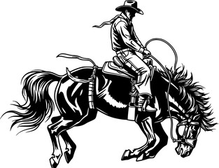 Fototapeta premium Rodeo Cowboy on Bucking Horse Silhouette 