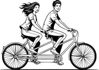 Naklejka premium Couple Tandem Ride 