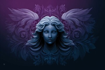 Serene winged figure in ornate frame