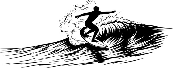 black silhouette of a Surfer riding a wave
