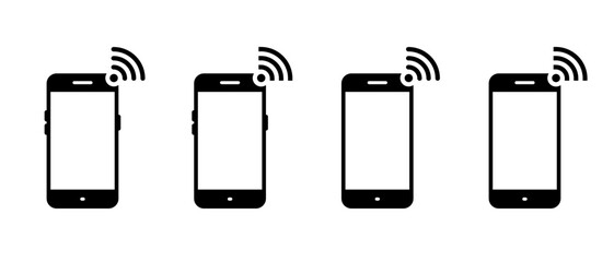 WIFI signal with mobile phone icon. Wireless network on smartphone sign symbol