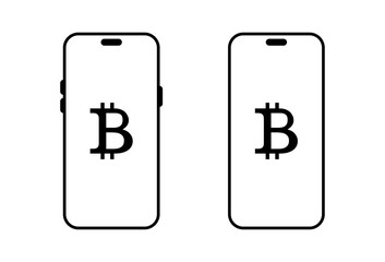 Bitcoin on smartphone screen icon. Crypto currency on mobile phone symbol