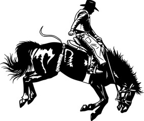 Obraz premium Rodeo Cowboy on Bucking Horse Silhouette 