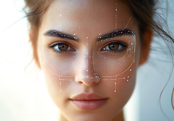 Facial Recognition Technology Overlay on Human Face