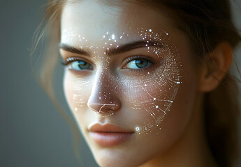 Facial Recognition Technology Displayed on Human Face