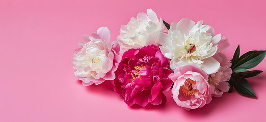 Elegant Peonies in Soft and Vibrant Colors on a Pink Background