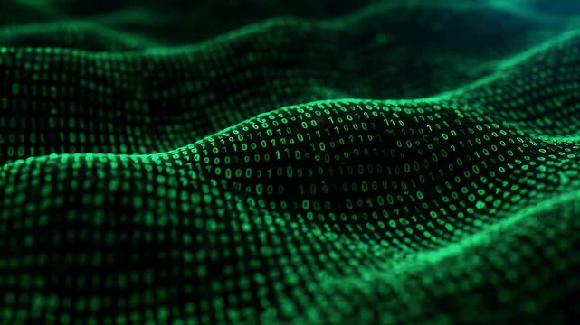 Abstract Green Digital Wave Composed Of Binary Code Data Representation