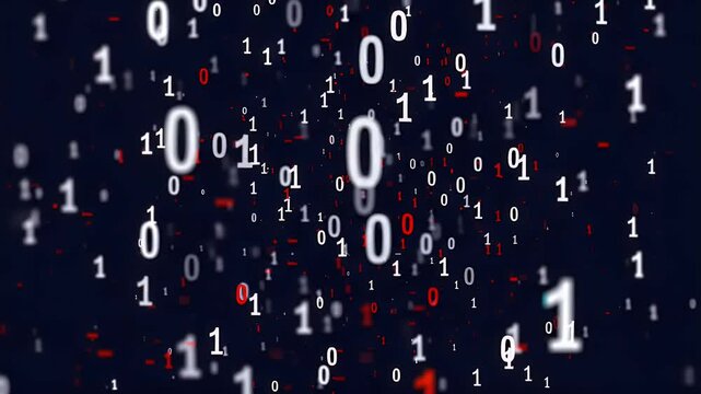 Animated Digital Binary Code Falling Against A Dark Blue Background