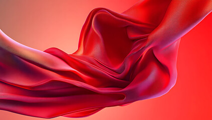 Dynamic Red Fabric Flowing in Abstract Form