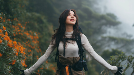 山登りをする女性