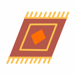 A flat vector of a traditional Islamic prayer rug, featuring geometric shapes and warm tones. Ideal for Ramadan, Hajj, daily prayer designs, or Muslim culture illustrations.