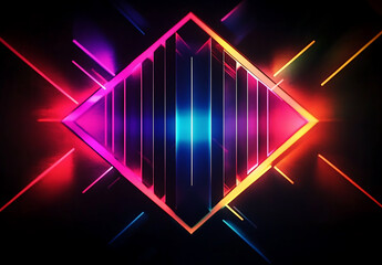 Vibrant Neon Diamond with Radiating Light Beams