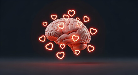 Brain, Heart, Love, Loving Brain Heart-Shaped Love Surrounding the Human Brain
