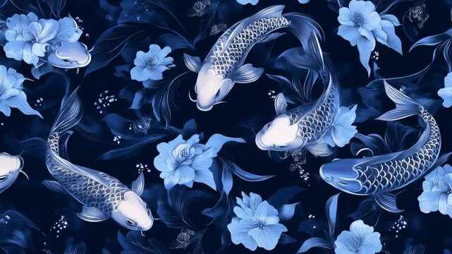 Azure koi grace floral depths