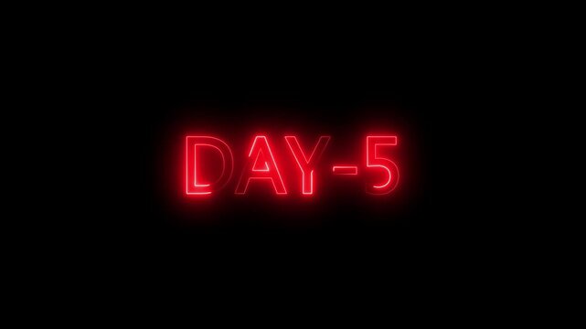 A glowing neon 1-5day video. on a black background. and creating video stunning 4k video