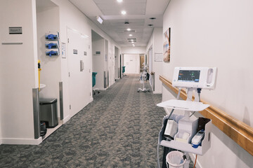hospital equipment in hospital corridor