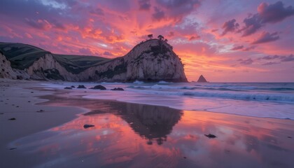 Spectacular Sunset over Coastal Cliffs and Beach