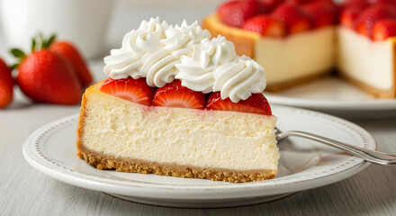 Cheesecake, Strawberry cheesecake, Slice of cheesecake, Slice of Strawberry Cheesecake with Whipped Cream