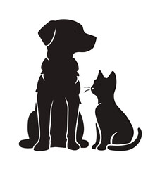A silhouette of a dog and a cat sitting together, showcasing friendship.