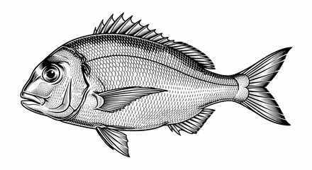 Obraz premium Dorado, Fish, Engraving, Vintage Engraving of a Dorado Fish