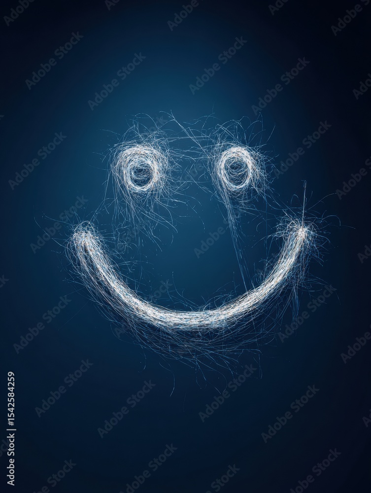 Aufkleber Floating Threads Create a Joyful Laughing Face Symbol in a Dark Background Setting