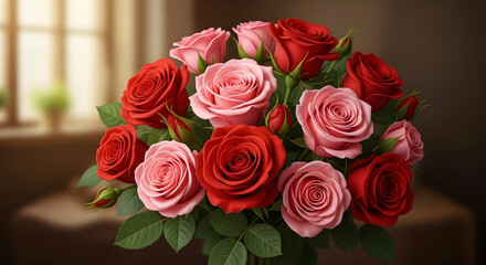 Roses, Red roses, Pink roses, Romantic Bouquet of Red and Pink Roses