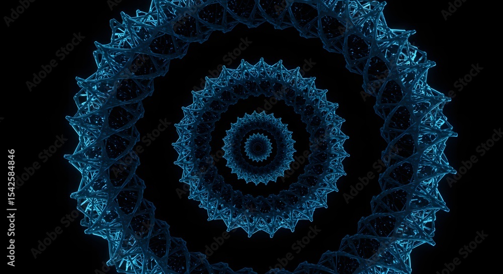 Poster abstract cyan spiral pattern isolated on black background for sci-fi technology themes and futuristi