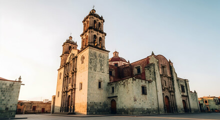 Church, Cathedral, Oaxaca, Historic Church in Oaxaca, Mexico at Sunset