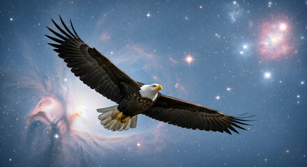 Bald eagle, Eagle, Bird, Majestic Bald Eagle Soaring Through the Cosmos