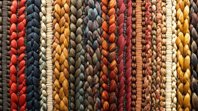 Braided fibers in colorful vertical rows