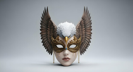 Eagle mask, Masquerade mask, Venetian mask, Elegant Eagle Mask 3D Render of a Venetian Style Masquerade Mask