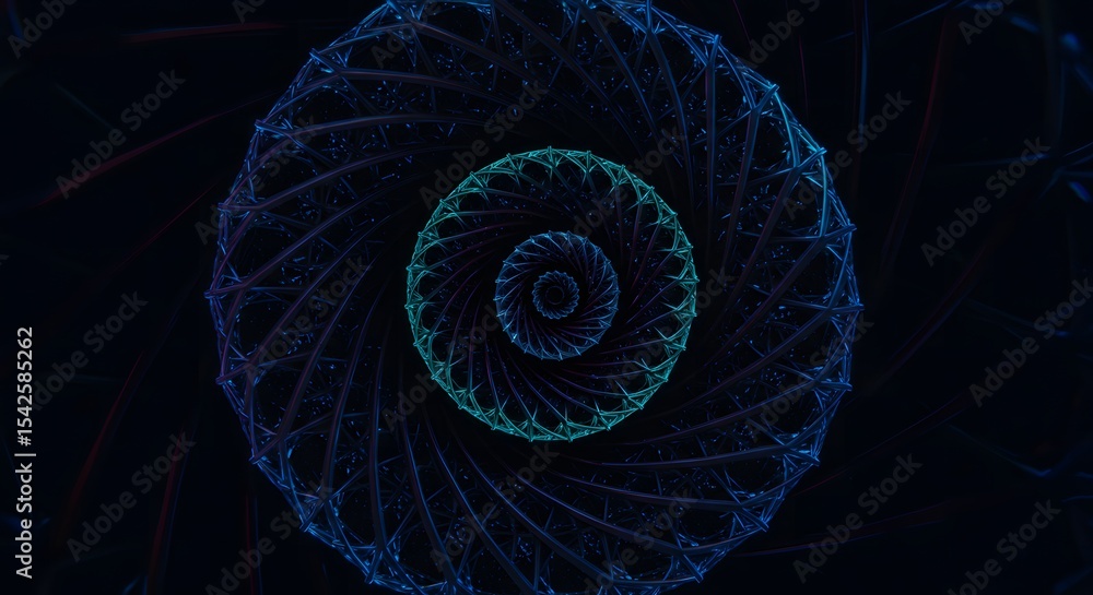 Poster abstract swirl of connected particles forming a concentric pattern symbolizing digital connectivity 