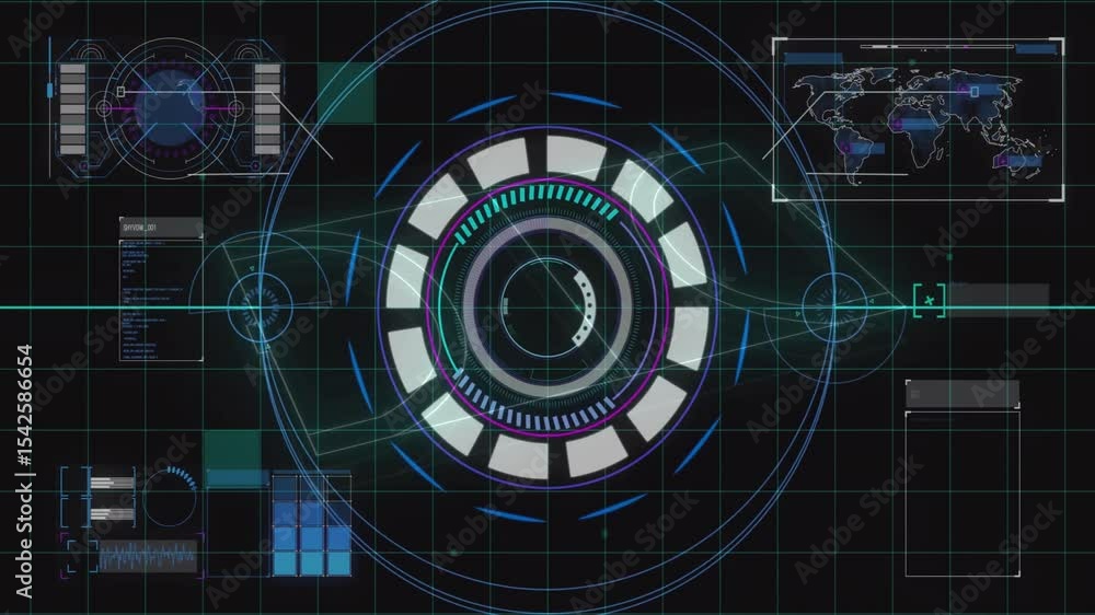 Poster opening frame showing partial hud ring starting full rotation with sliding globe and shifting map