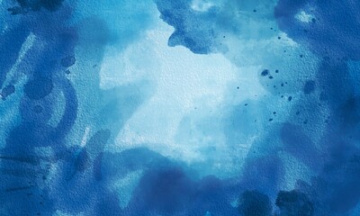 Blue watercolor background. Abstract texture for card, flyer, poster or cover design. Watercolour banner. Stucco. Brushstrokes and splashes. Painted template for design. World oceans day concept